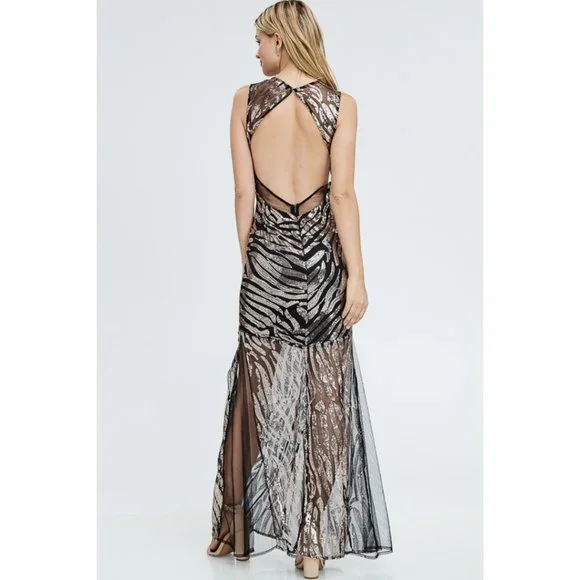 Rose Gold Sequins Mesh Mermaid Maxi Dress - Picture 5 of 5